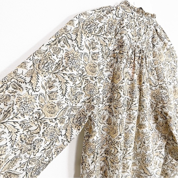 BOGO! Anthropologie Tie Neck Peasant Blouse Botanical Floral Print Size XS - Picture 8 of 10